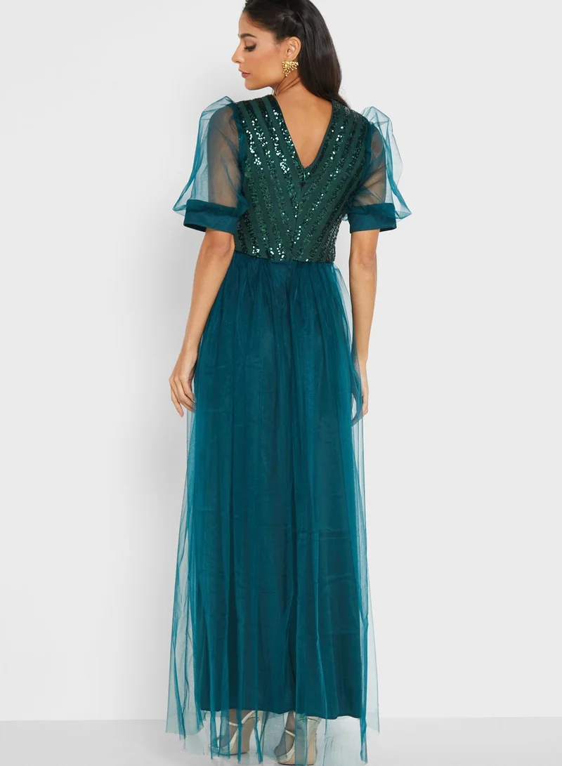 Ella Limited Edition Puff-Sleeve Shimmer Detail Dress