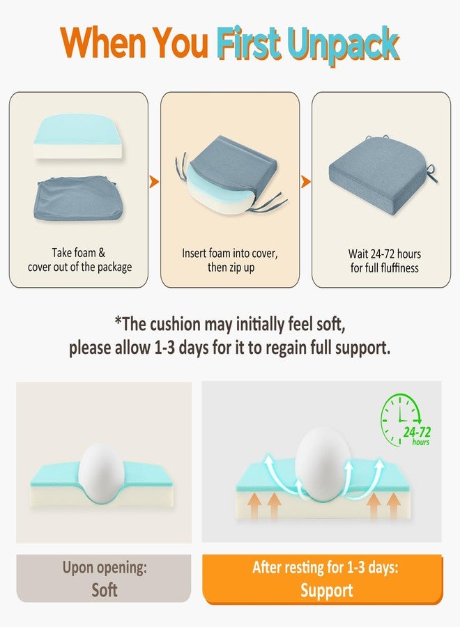 downluxe Chair Cushions for Dining Chairs, Memory Foam Kitchen Chair Pads with Ties, Waterproof, Stain-Resistant and Washable Cover, 17" x 16" x 2.5", Blue, 4 Pack - Image 5