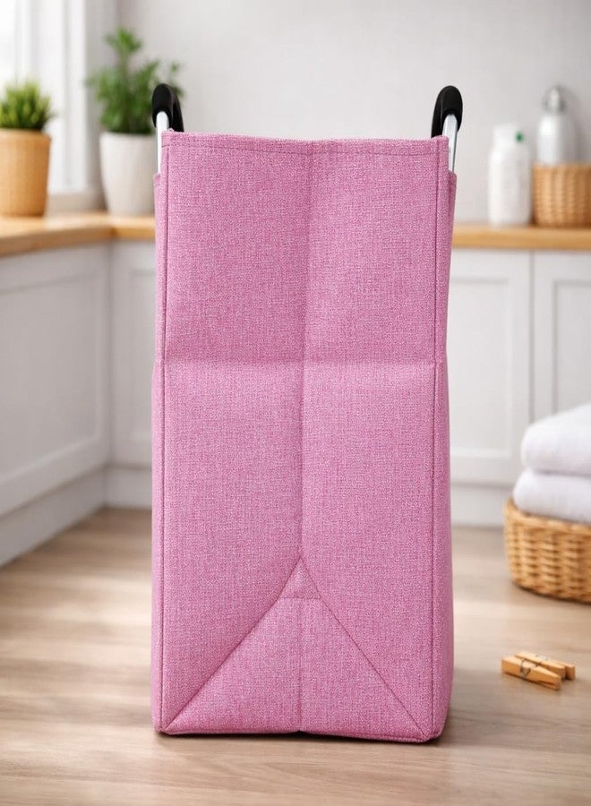 DecorTwist® Structured Fabric Laundry Basket with Metal Handles | 40 Litre Large Carry Basket for Clothes Toys & Storage | Foldable & Multipurpose | L40×W26×H38 cm | Pink - Image 4