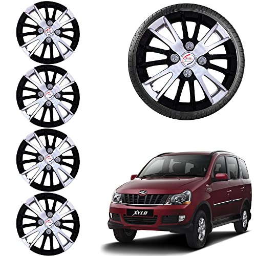 Auto Pearl Premium 15" inch Set of 4 Pcs Camry Star Dc Hubcap Wheel Cover Replacements for OEM Steel Wheels ABS with Retention Ring for Xylo | Color: Black Grey - Image 1