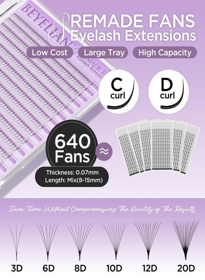 BEYELIAN Premade Lash Fans, 320 Fans Pre Made Fans Volume Lash Extensions 3D 6D 8D 10D 12D 20D 0.07 C/D Curl Save Time Eyelash Extensions for Professional Salon, 8-15mm MIX Easy to Use (3D-0.07-D) - Image 3