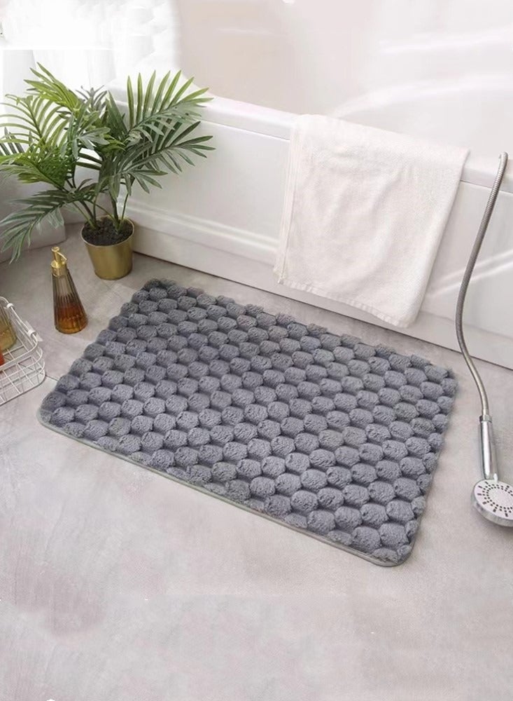 Kutis 1-Piece Solid Color Bathroom Absorbent Rug Non-slip Mats Polyester Grey 60x40 Centimeter - Image 1
