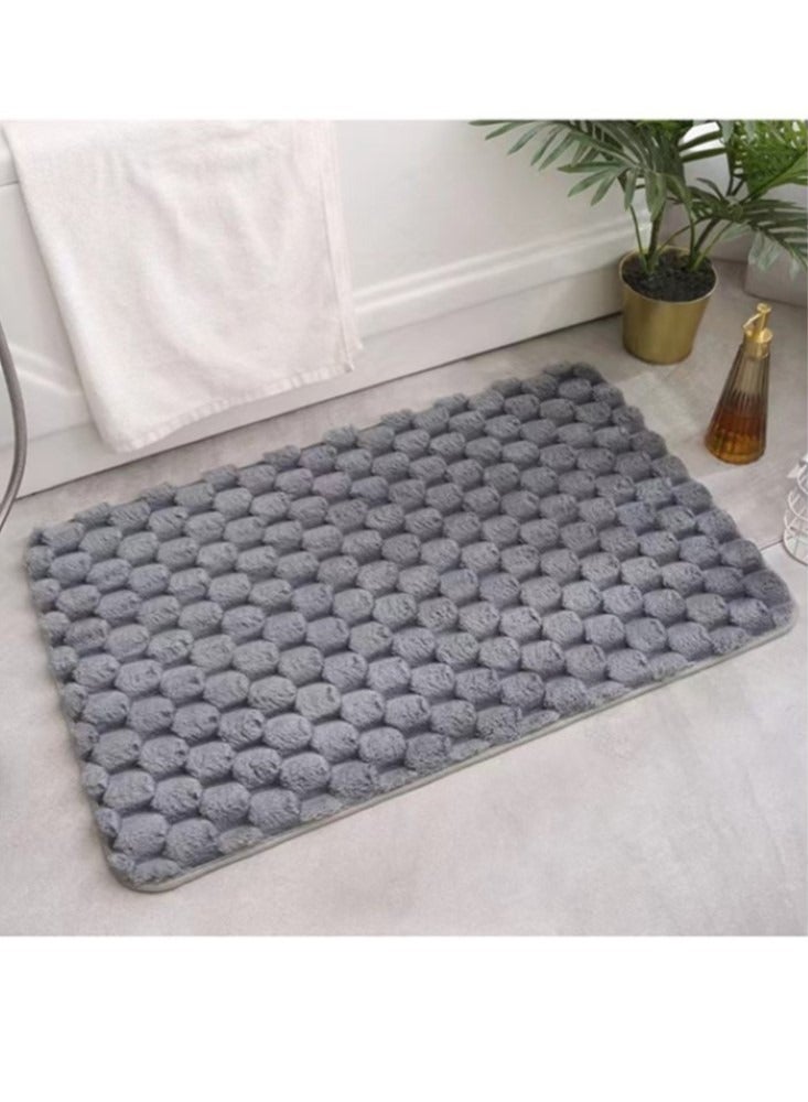 Kutis 1-Piece Solid Color Bathroom Absorbent Rug Non-slip Mats Polyester Grey 60x40 Centimeter - Image 2