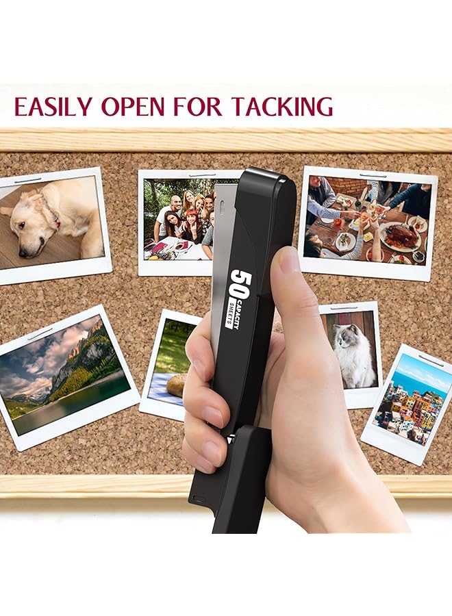 إيروريكس دباسة معدنية شديدة التحمل بسعة 50 ورقة مع 2000 دبوس ومزيل دبابيس دباسة كاملة الشريط للمكتب بدون انحشار دباسة مكتب غير قابلة للانزلاق مع دبابيس للمكتب والفصول الدراسية باللون الأسود - Image 4