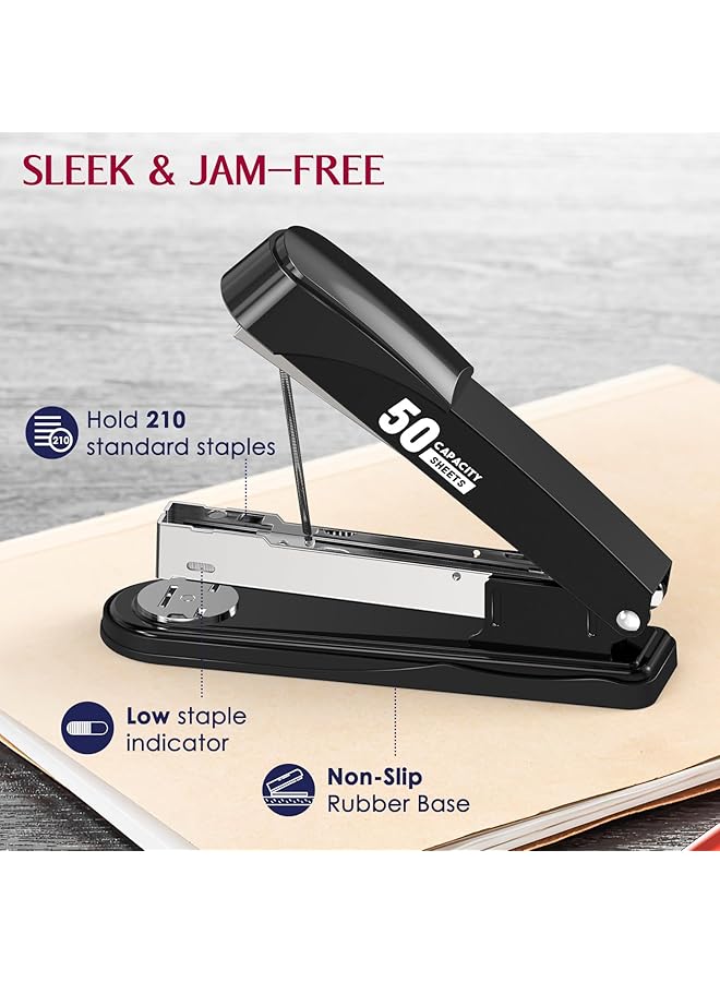 إيروريكس دباسة معدنية شديدة التحمل بسعة 50 ورقة مع 2000 دبوس ومزيل دبابيس دباسة كاملة الشريط للمكتب بدون انحشار دباسة مكتب غير قابلة للانزلاق مع دبابيس للمكتب والفصول الدراسية باللون الأسود - Image 3