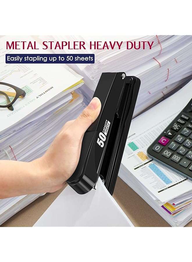 إيروريكس دباسة معدنية شديدة التحمل بسعة 50 ورقة مع 2000 دبوس ومزيل دبابيس دباسة كاملة الشريط للمكتب بدون انحشار دباسة مكتب غير قابلة للانزلاق مع دبابيس للمكتب والفصول الدراسية باللون الأسود - Image 2