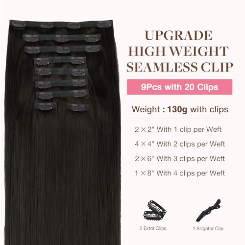 Googoo GOO GOO Clip in Hair Extensions Real Human Hair, Remy Human Hair Extensions Clip ins for Women, Natural Human Hair, 14inch 130g 9Pcs, 2 Dark Brown - Image 2