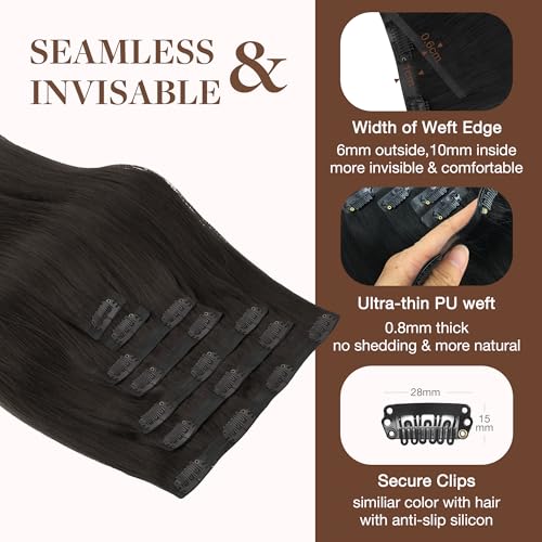 Googoo GOO GOO Clip in Hair Extensions Real Human Hair, Remy Human Hair Extensions Clip ins for Women, Natural Human Hair, 14inch 130g 9Pcs, 2 Dark Brown - Image 4