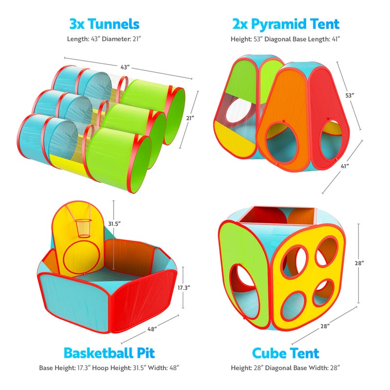 Playz 7pc Kids Play Tent with 1 Big Ball Pit for Babies, 3 Play Tunnel for Toddlers, and 3 Pop Up Tents Playhouse Bundle, Best Birthday Gift for Boys & Girls, Indoor & Outdoor Use Portable Play Center - Image 2