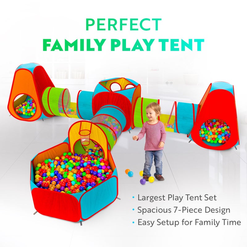 Playz 7pc Kids Play Tent with 1 Big Ball Pit for Babies, 3 Play Tunnel for Toddlers, and 3 Pop Up Tents Playhouse Bundle, Best Birthday Gift for Boys & Girls, Indoor & Outdoor Use Portable Play Center - Image 4