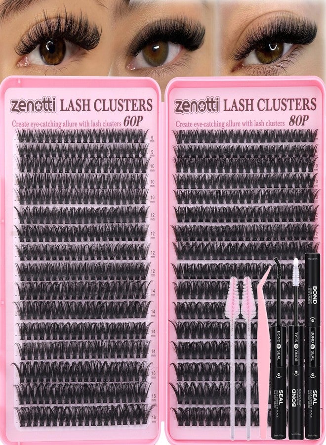 zenotti Lash Clusters Kit Wispy 60D 80D Eyelash Clusters Kit 640PCS Fluffy Cluster Eyelash Extensions Thick Individual Lashes D Curl DIY Lash Extensions Kit with Lash Bond & Seal Tweezers Brush by zenotti - Image 1