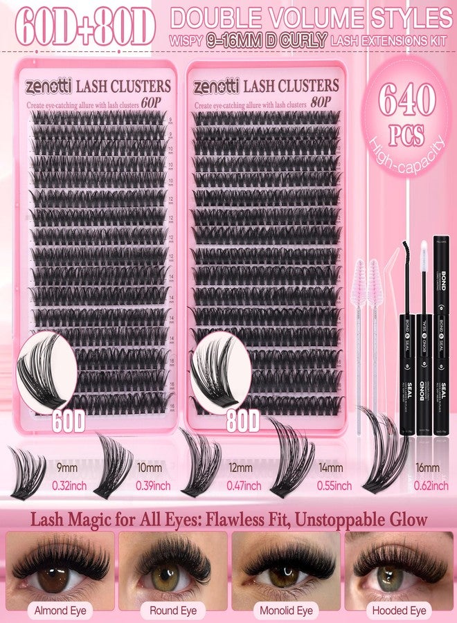 zenotti Lash Clusters Kit Wispy 60D 80D Eyelash Clusters Kit 640PCS Fluffy Cluster Eyelash Extensions Thick Individual Lashes D Curl DIY Lash Extensions Kit with Lash Bond & Seal Tweezers Brush by zenotti - Image 2