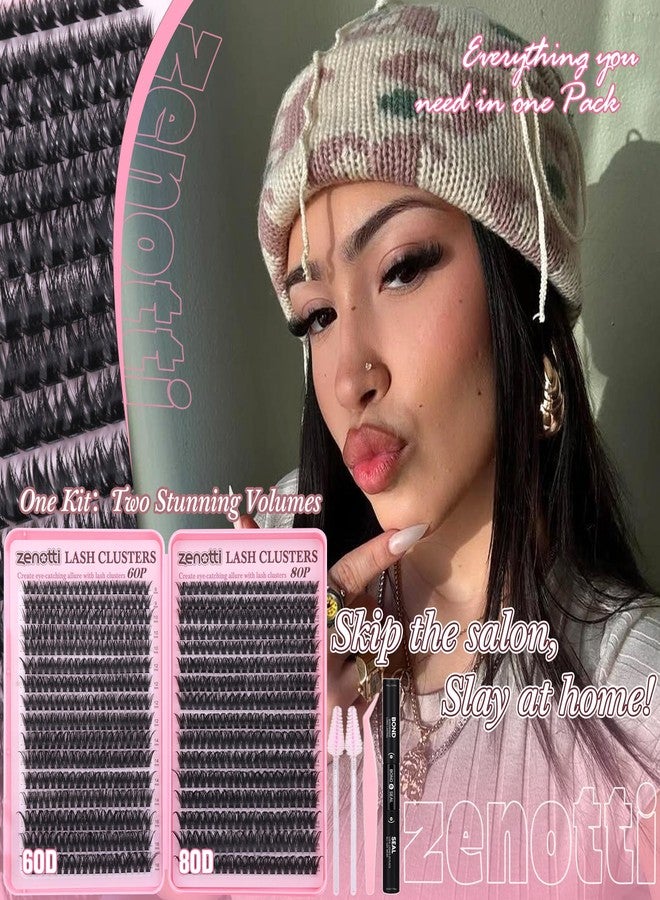 zenotti Lash Clusters Kit Wispy 60D 80D Eyelash Clusters Kit 640PCS Fluffy Cluster Eyelash Extensions Thick Individual Lashes D Curl DIY Lash Extensions Kit with Lash Bond & Seal Tweezers Brush by zenotti - Image 5