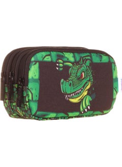 KAUKKO Three Compartment Green Dragon Boy Pencil Bag 