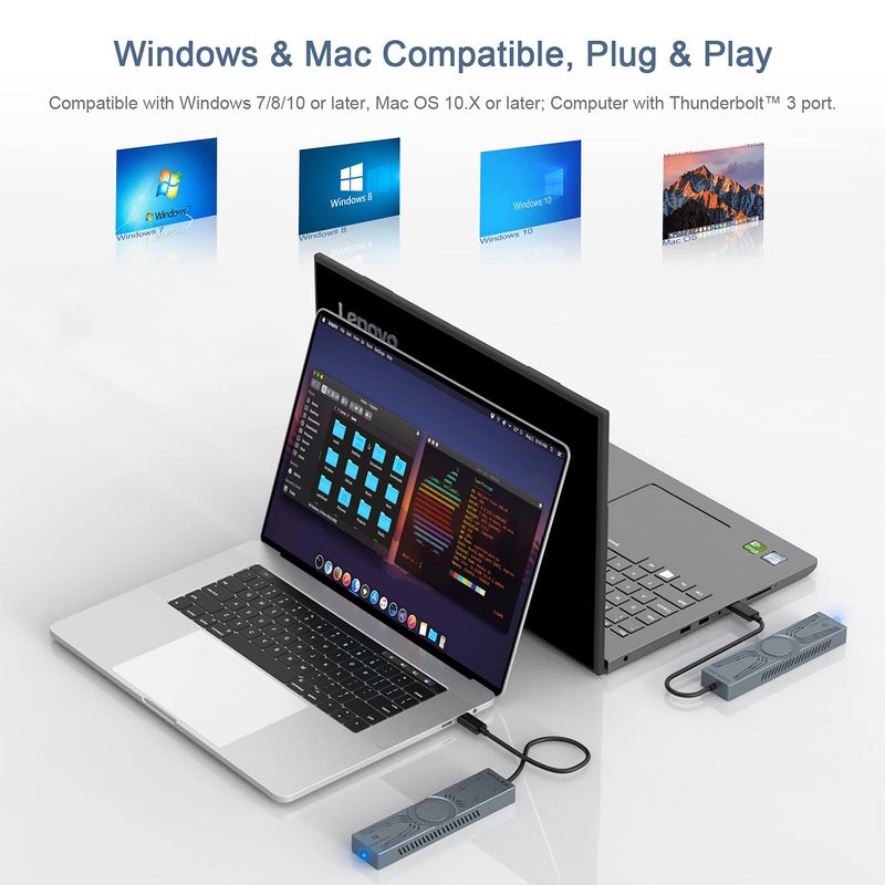 WAVLINK NVMe Enclosure for PCIe 2280 SSD, Thunderbolt 3 40Gbps to M/B+M Key M.2 Enclosure, Compatible with Thunderbolt 4/3/USB 4, NVMe SSD Enclosure with High Performance Heatsink, up to 4TB - Image 4