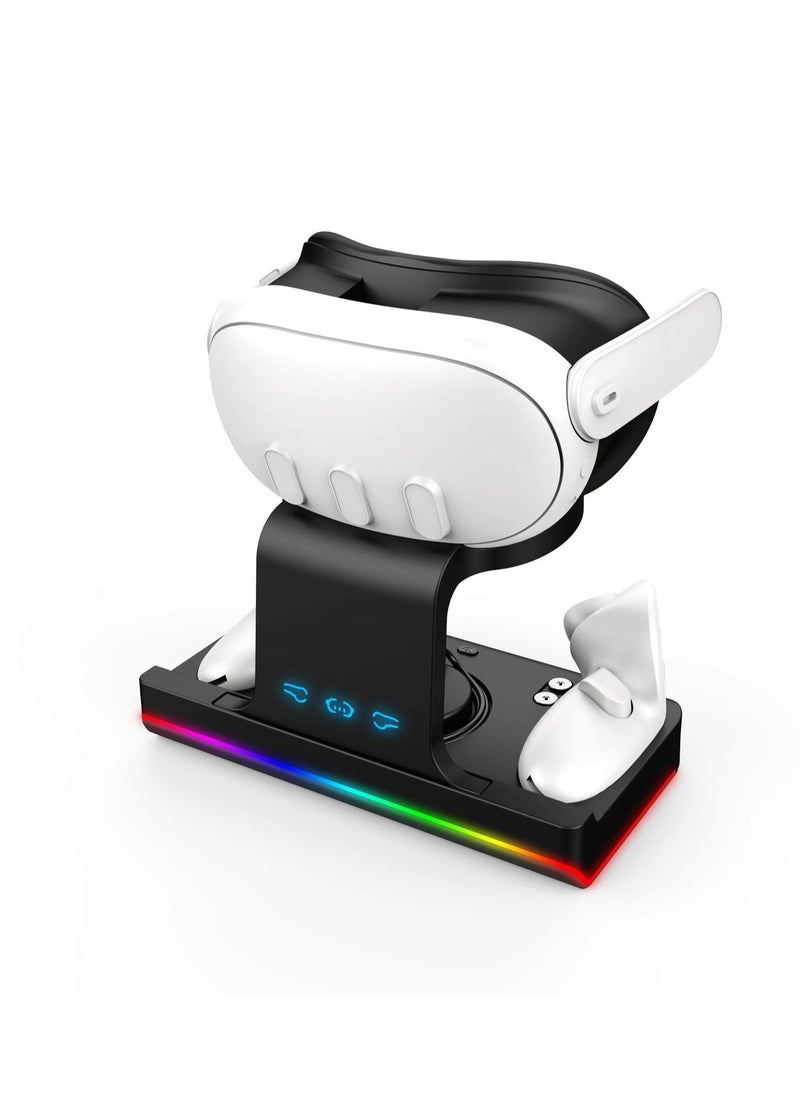 جنرال - محطة شحن لـ Meta Quest 3، مجموعة ستاند محطة شحن مغناطيسية USB لنظارة Quest 3 VR وتحكم Touch Controller، مع مؤشر LED ملون للشحن السريع. - Image 1