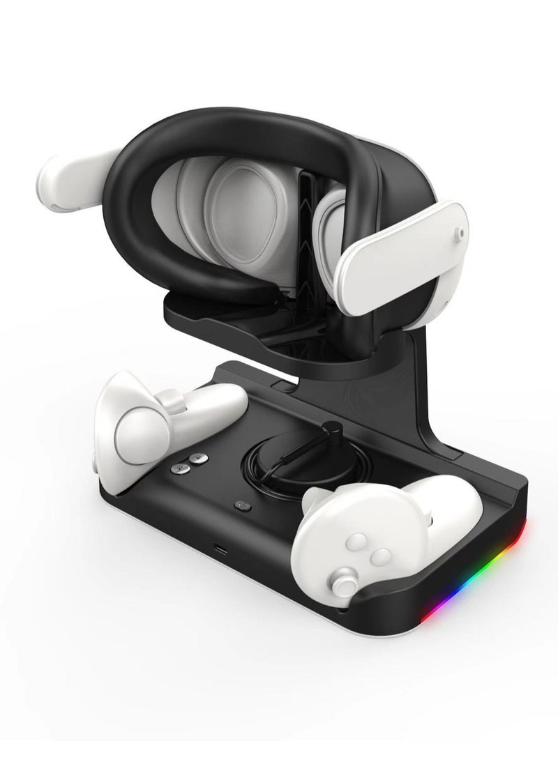 جنرال - محطة شحن لـ Meta Quest 3، مجموعة ستاند محطة شحن مغناطيسية USB لنظارة Quest 3 VR وتحكم Touch Controller، مع مؤشر LED ملون للشحن السريع. - Image 1