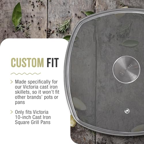 Victoria 9.7-Inch Glass Lid for Victoria Square 10-Inch Square Skillet or Pan, Custom Made for Only Victoria Brand, Internal Diameter 9.7-Inch, External Diameter 10 Inch - Image 5