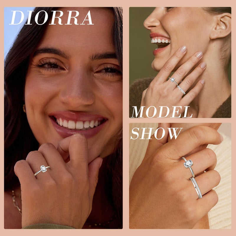Diorra Silver Ring for Women, 4PCS Thin Sterling Silver Stackable Rings Set Cubic Zirconia Engagement Statement Wedding Bands for Women Size 5-10 - Image 2