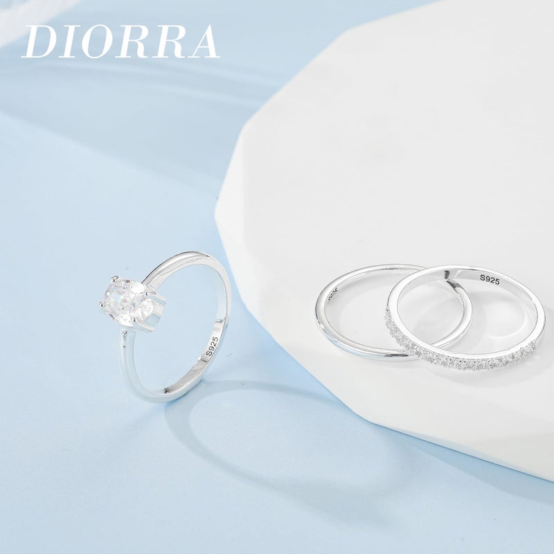 Diorra Silver Ring for Women, 4PCS Thin Sterling Silver Stackable Rings Set Cubic Zirconia Engagement Statement Wedding Bands for Women Size 5-10 - Image 4