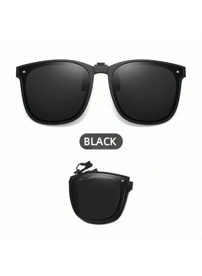 Foldable Polarized Sunglasses Clip - UV Protection | Pure Black - Image 1