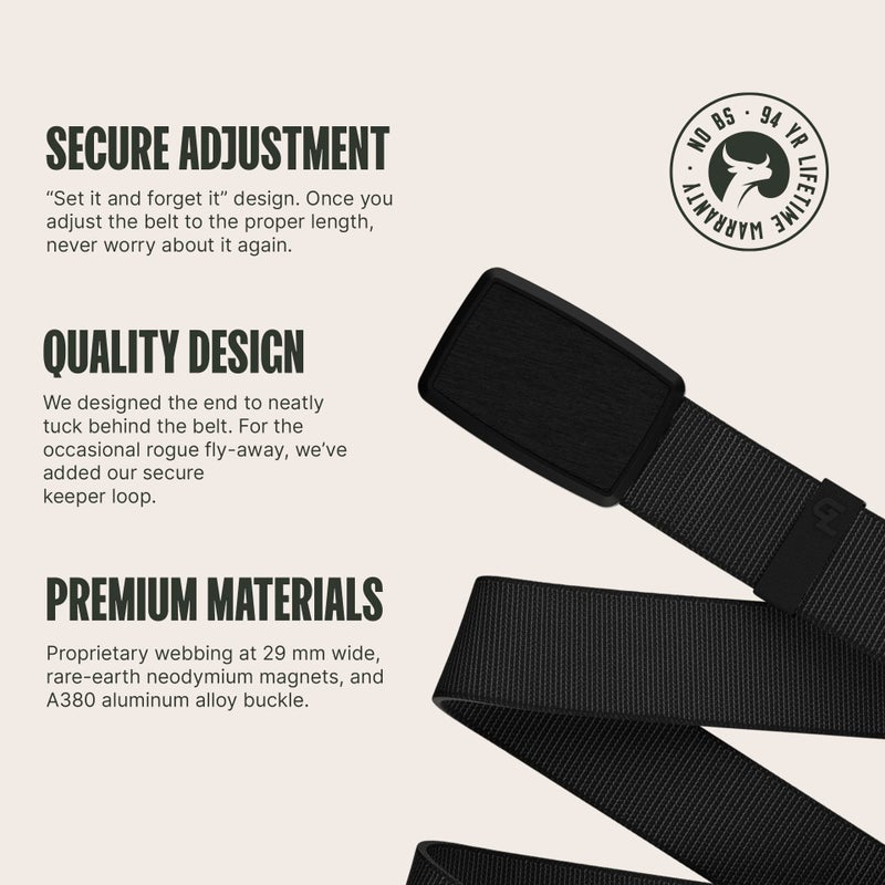 Groove Life Groove Life Groove Belt Low Profile Midnight/Black - Men's Stretch Nylon Belt with Magnetic Aluminum Buckle, Lifetime Coverage - Medium (33-36")  - Image 2