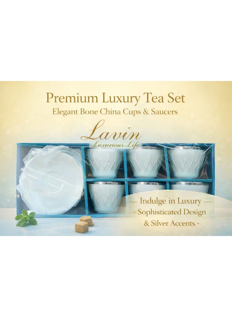 LAVIN Beautiful Ceramic white Cup with Silver Line 6pieces&saucers / Traditional Ceramic / TUB-12 - Image 2