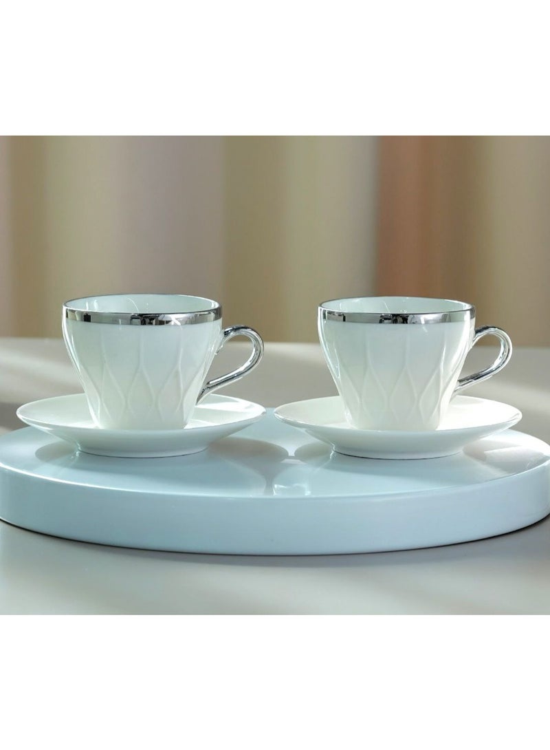 LAVIN Beautiful Ceramic white Cup with Silver Line 6pieces&saucers / Traditional Ceramic / TUB-12 - Image 1
