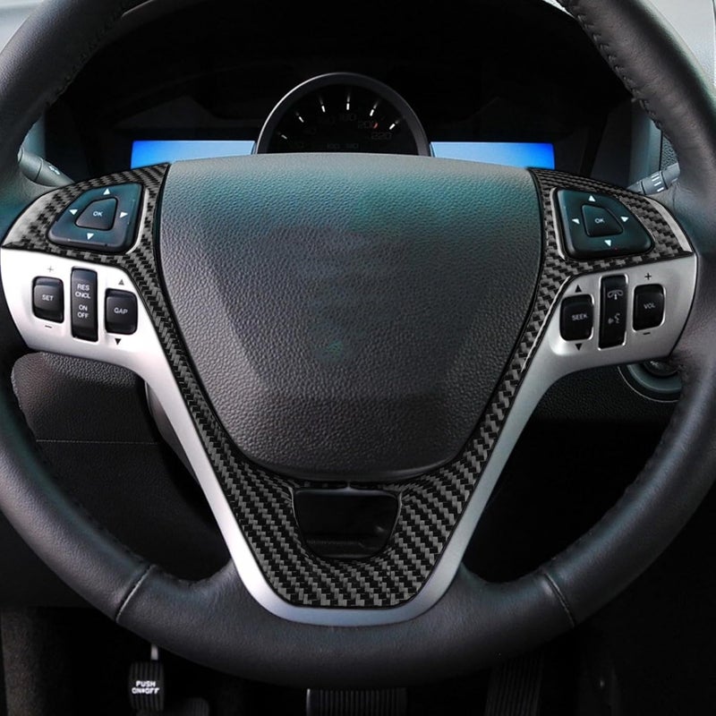 winterwell Real Premium Carbon Fiber Steering Wheel Button Cover for Ford Explorer 2011-2014 - Image 1
