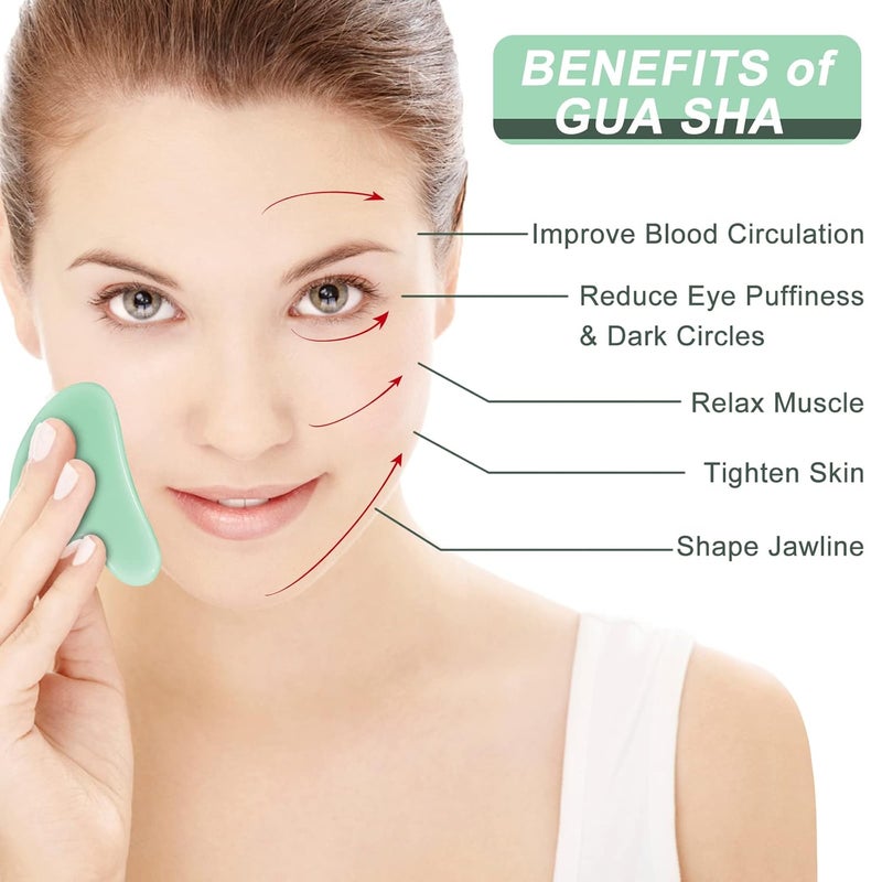 Ecoswer Guasha,Gua Sha Handheld Massager Facial Tool,Skin Massage For Face And Body,Secret Therapy Of Beauty From Asia,Decrease Puffiness And Tighten Skin,Improve Face Shape,Ease Fatigue.(Green) - Image 2