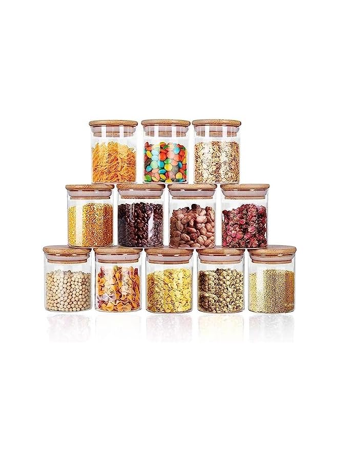 Zaboon طقم 8 أونص ييبودان 12 طقم برطمانات توابل مع أغطية محكمة من الخيزران وملصقات حاويات تخزين الطعام والحبوب للمطبخ المنزلي الشاي الأعشاب المعكرونة القهوة الدقيق الحبوب - Image 2