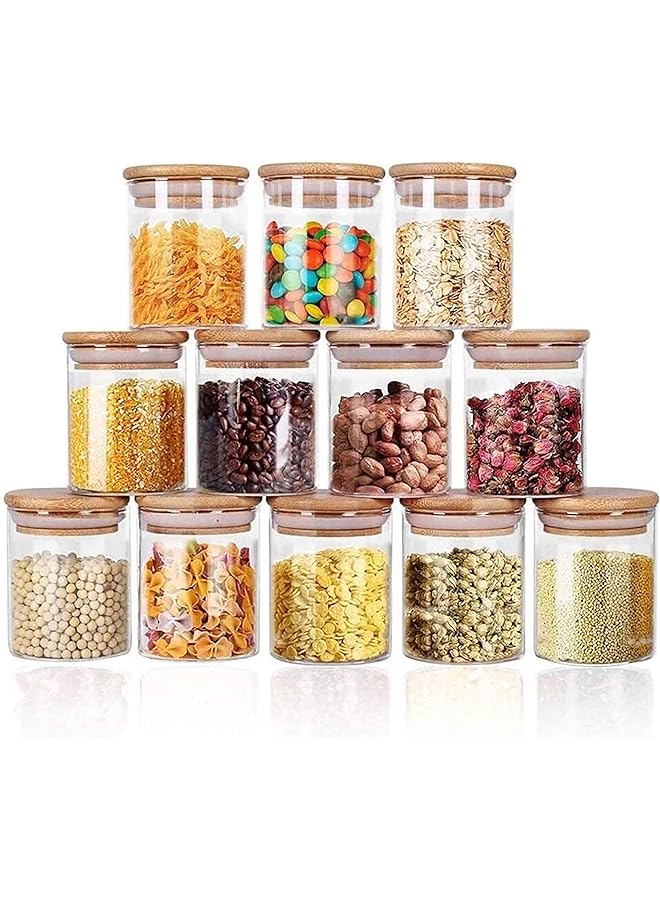 Zaboon طقم 8 أونص ييبودان 12 طقم برطمانات توابل مع أغطية محكمة من الخيزران وملصقات حاويات تخزين الطعام والحبوب للمطبخ المنزلي الشاي الأعشاب المعكرونة القهوة الدقيق الحبوب - Image 1