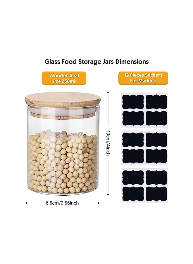 Zaboon طقم 8 أونص ييبودان 12 طقم برطمانات توابل مع أغطية محكمة من الخيزران وملصقات حاويات تخزين الطعام والحبوب للمطبخ المنزلي الشاي الأعشاب المعكرونة القهوة الدقيق الحبوب - Image 3