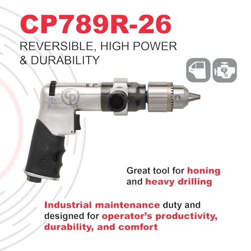 Chicago Pneumatic CP789R-26 - Air Power Drill, 3/8 Inch (10mm), Reversible, Keyed Chuck, Aluminum Housing, Pistol Handle, 0.43 HP / 320 W, Stall Torque 3.1 ft. lbf / 4.2 NM, 2600 RPM, Home Improvement - Image 4