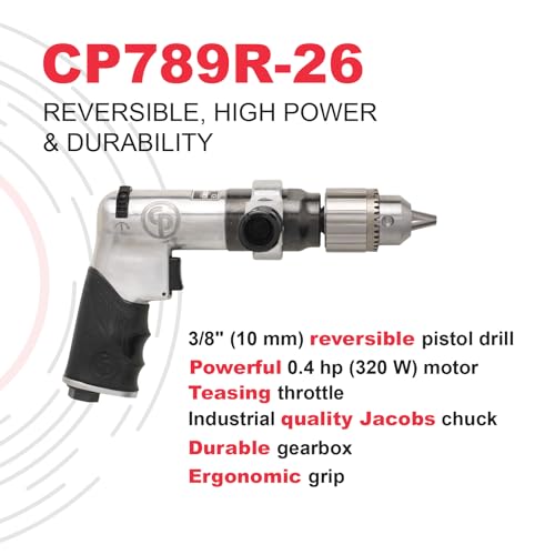 Chicago Pneumatic CP789R-26 - Air Power Drill, 3/8 Inch (10mm), Reversible, Keyed Chuck, Aluminum Housing, Pistol Handle, 0.43 HP / 320 W, Stall Torque 3.1 ft. lbf / 4.2 NM, 2600 RPM, Home Improvement - Image 3