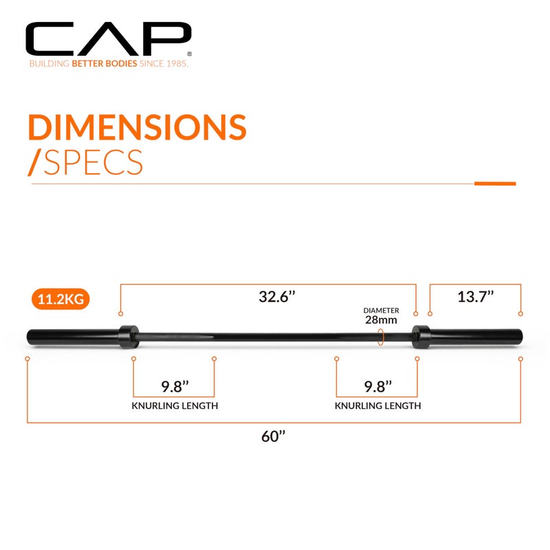 CAP Barbell كاب باربل 2" أولمبي صلب 5 قدم بار، برونز بوشينجز، أسود - Image 4