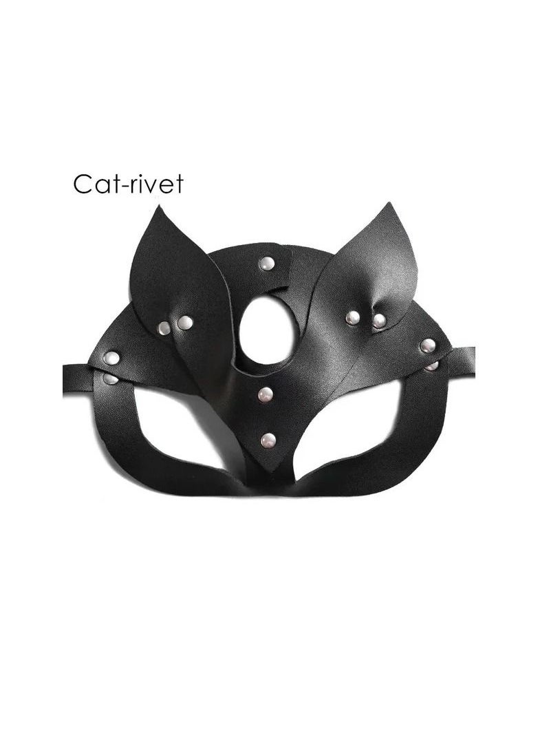 Generic - 1-Piece Black Leather Mask,Shiny Sparkling Rivets Catwoman Masks,Cosplay Masquerade Half Face Mask - Image 1