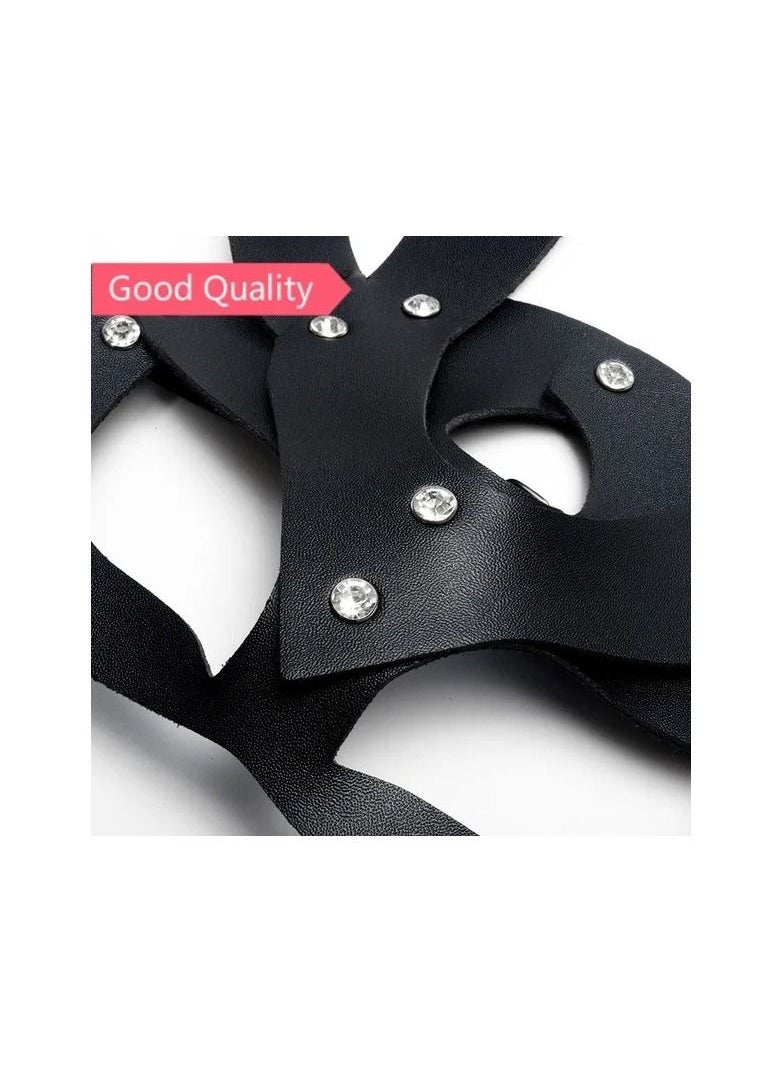 Generic - 1-Piece Black Leather Mask,Shiny Sparkling Rivets Catwoman Masks,Cosplay Masquerade Half Face Mask - Image 1