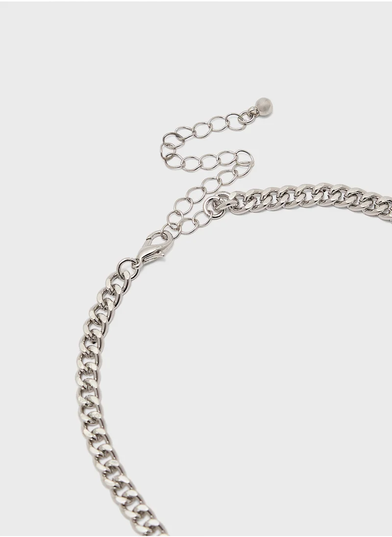 جينجر Statement Heart Novelty Pin Chain Necklace