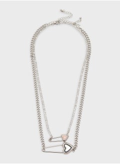 Ginger Statement Heart Novelty Pin Chain Necklace  - Image 1