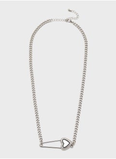 Ginger Statement Heart Novelty Pin Chain Necklace  - Image 2