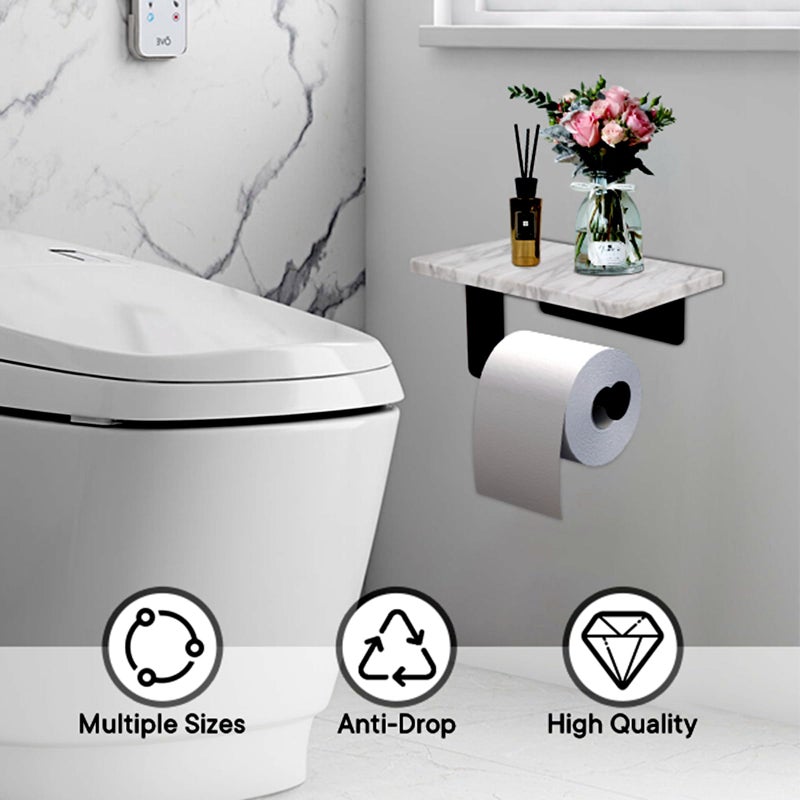 Nodafuer Toilet Paper Holder with Natural Marble Shelf for Bathroom Washroom Wall Mounted Tissue Holder Suitable for Mega Rol(Middle 7.87 * 4.72 in  Matte Black) - Image 5