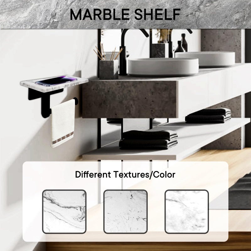 Nodafuer Toilet Paper Holder with Natural Marble Shelf for Bathroom Washroom Wall Mounted Tissue Holder Suitable for Mega Rol(Middle 7.87 * 4.72 in  Matte Black) - Image 4