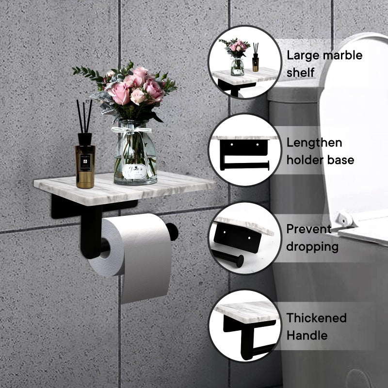Nodafuer Toilet Paper Holder with Natural Marble Shelf for Bathroom Washroom Wall Mounted Tissue Holder Suitable for Mega Rol(Middle 7.87 * 4.72 in  Matte Black) - Image 3