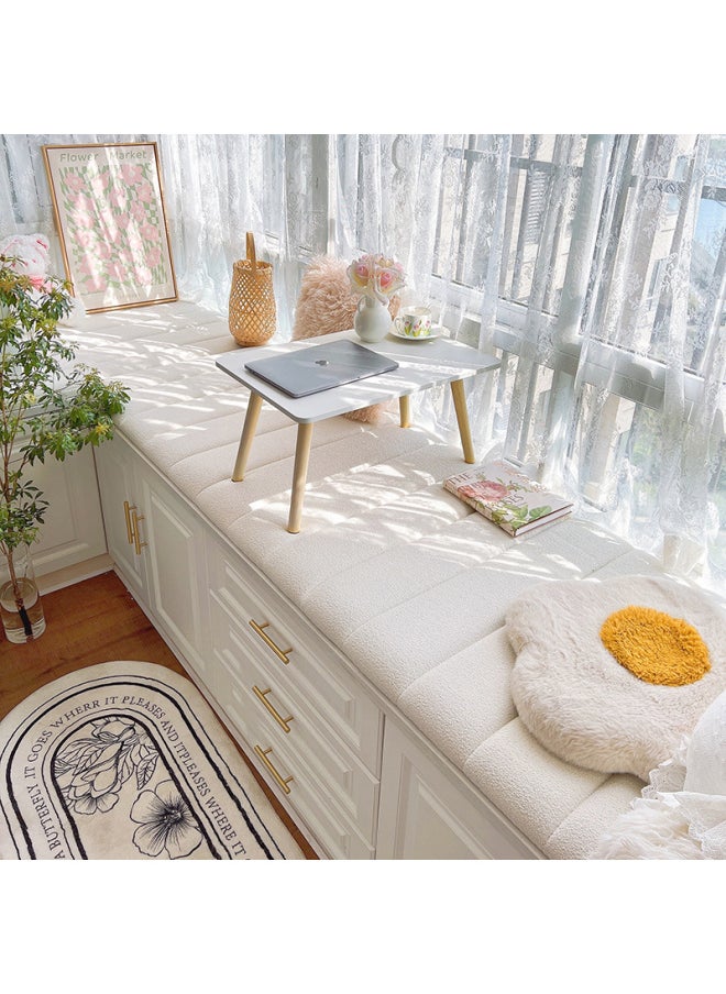 Solid Wood Leg Bed Small Table Home Bedroom Bay Window Learning Writing Office Simple Desk Lazy Computer Table-Color:80*50*50cm [solid Wood Legs] Wood Grain Color  - Image 2