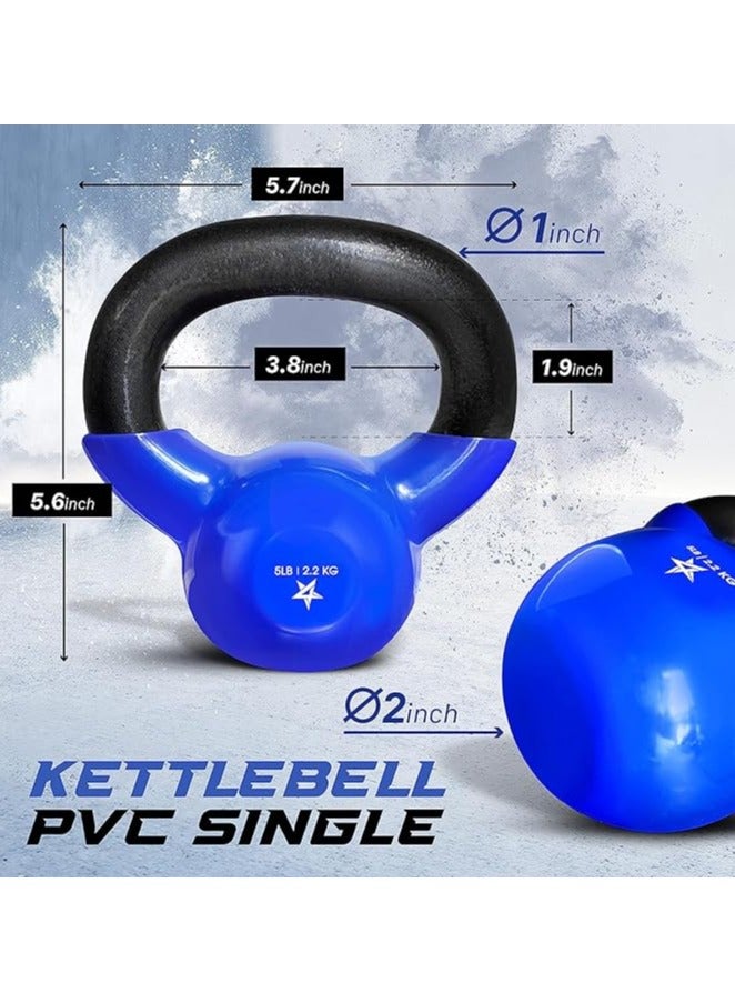ياس 4 أول مجموعة أوزان Kettlebell المطلية بالفينيل من Yes4All - رائعة لتمرين الجسم بالكامل وتدريبات القوة - من الفينيل Kettlebell بوزن 5 أرطال، أزرق داكن  - Image 2