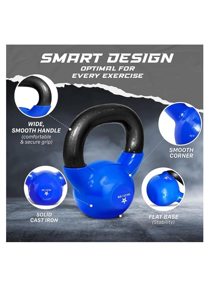ياس 4 أول مجموعة أوزان Kettlebell المطلية بالفينيل من Yes4All - رائعة لتمرين الجسم بالكامل وتدريبات القوة - من الفينيل Kettlebell بوزن 5 أرطال، أزرق داكن  - Image 3