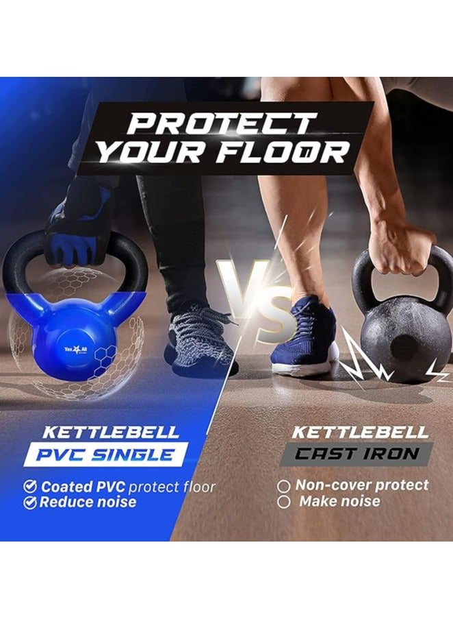 ياس 4 أول مجموعة أوزان Kettlebell المطلية بالفينيل من Yes4All - رائعة لتمرين الجسم بالكامل وتدريبات القوة - من الفينيل Kettlebell بوزن 5 أرطال، أزرق داكن  - Image 4