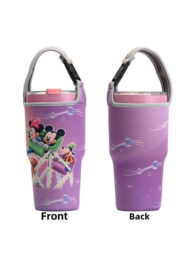 Diving Cloth Cup Cover Car Cup Cloth Cover Printing Protective Cover Ice Bully Cup Cover Creative Cartoon-Color:Mickey Minnie Ferris Wheel Purple-Capacity:900ml - Image 1