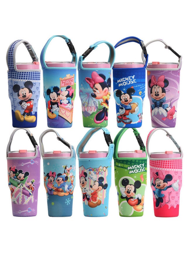 Diving Cloth Cup Cover Car Cup Cloth Cover Printing Protective Cover Ice Bully Cup Cover Creative Cartoon-Color:Mickey Minnie Ferris Wheel Purple-Capacity:900ml - Image 2